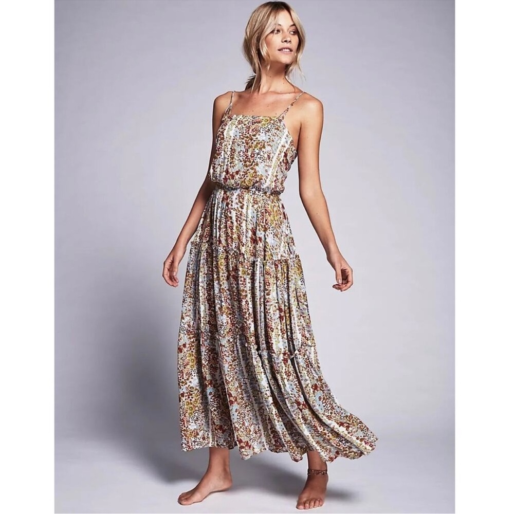 Free People Valerie Tiered Floral Boho Maxi Dress XS.